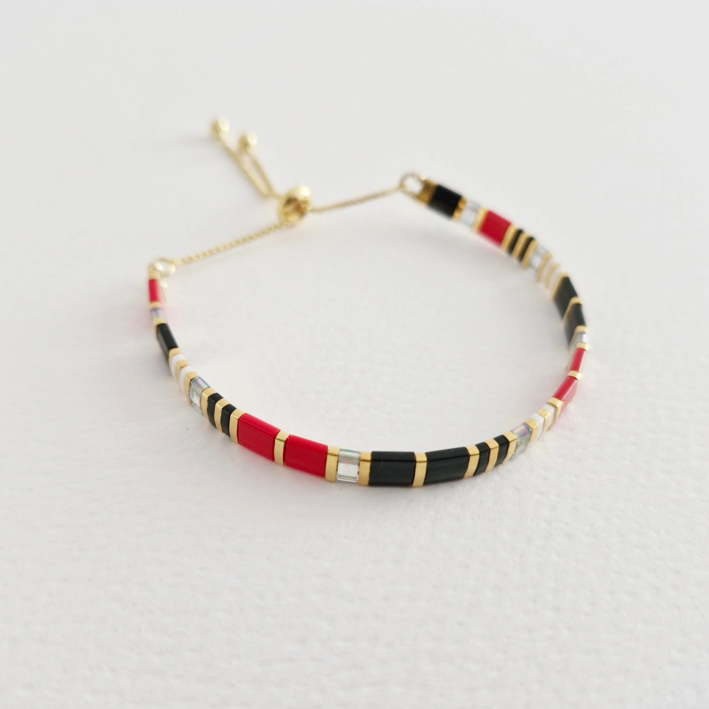 STAK Bracelet (Black & Red) / Japanese Beads | 24k Gold-plated Beads