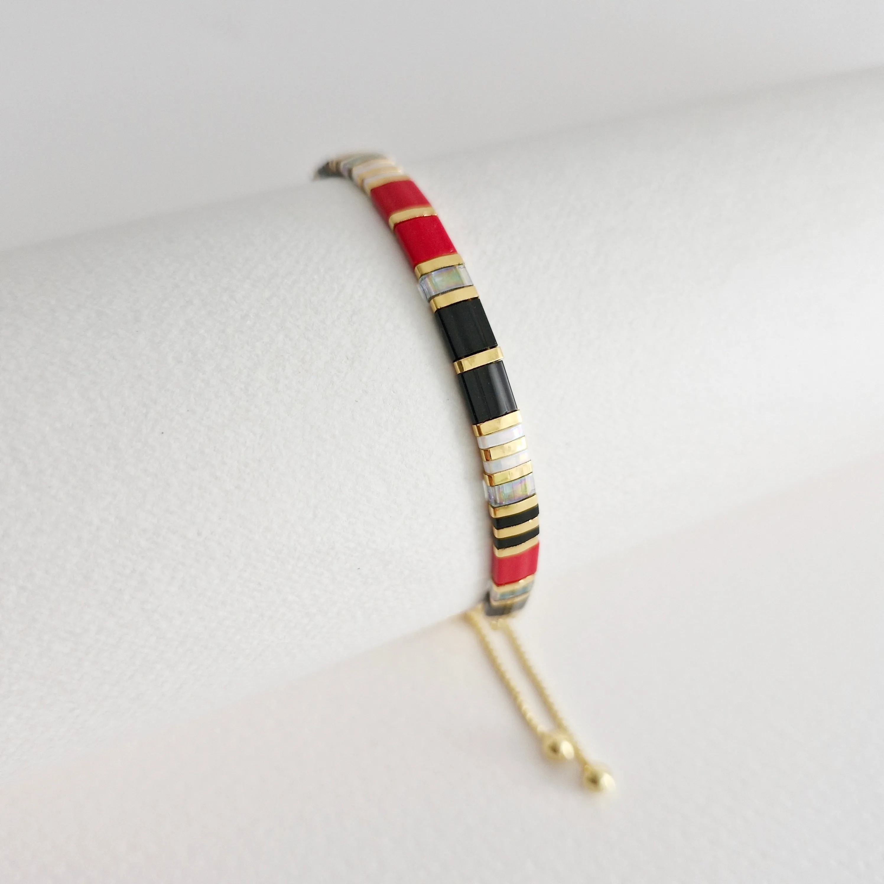 STAK Bracelet (Black & Red) / Japanese Beads | 24k Gold-plated Beads