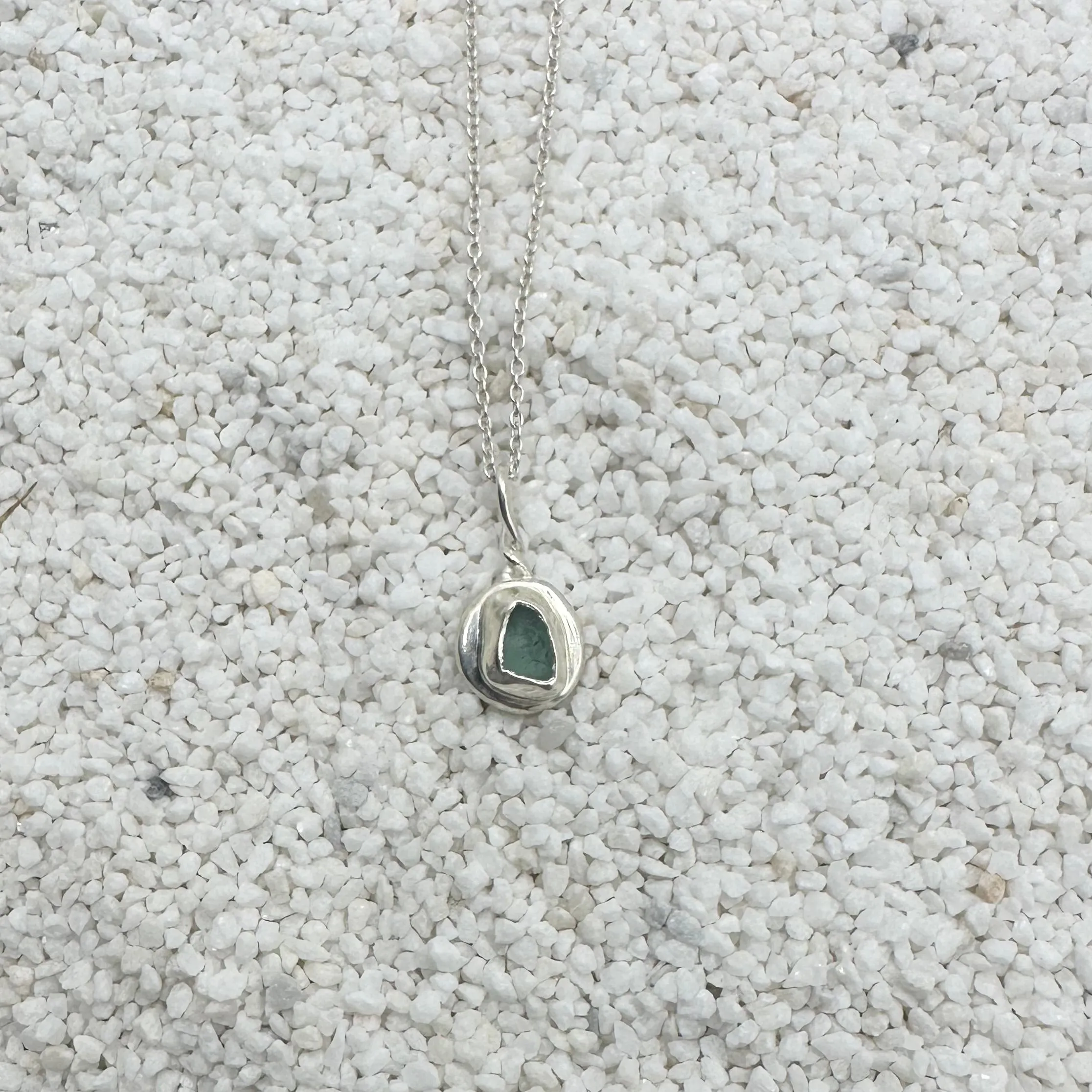 Sterling Silver & Seaglass Pendant in Light Teal