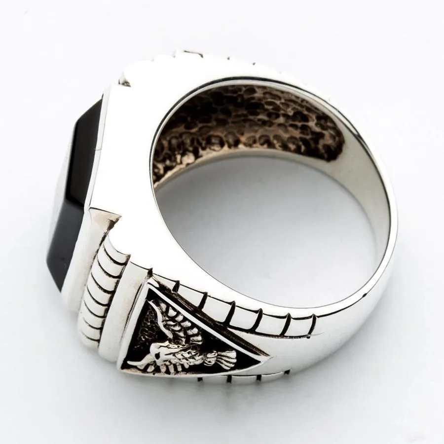 Sterling Silver Black Onyx Eagle Mens Ring