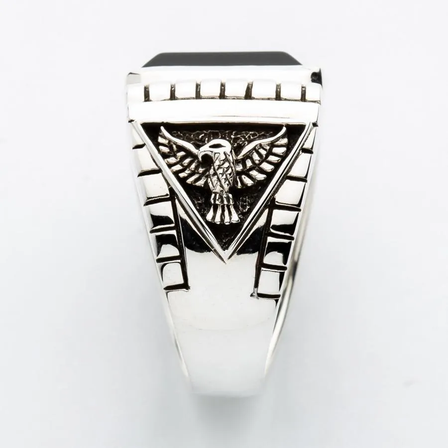 Sterling Silver Black Onyx Eagle Mens Ring