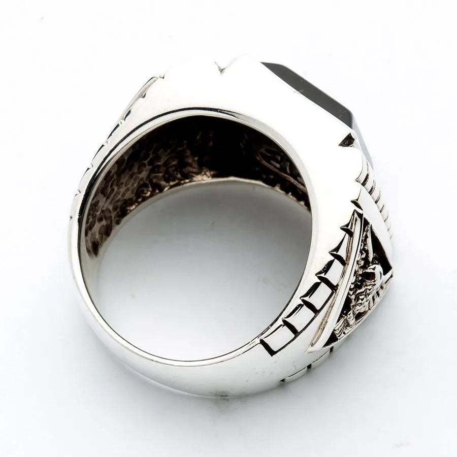 Sterling Silver Black Onyx Eagle Mens Ring