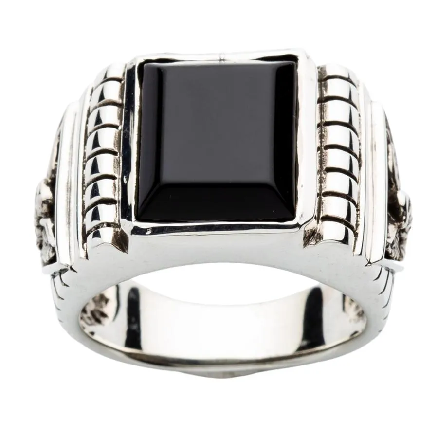 Sterling Silver Black Onyx Eagle Mens Ring