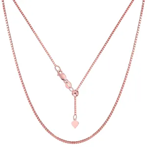 Sterling Silver Rose Tone Plated Sliding Adjustable Box Chain Necklace, 1.4mm, 22"