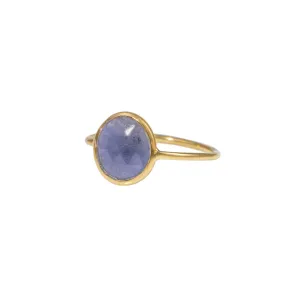 Tanzanite Organic Elliptical Shaped Gemstone Fine Band Ring in Gold Plated Sterling Silver