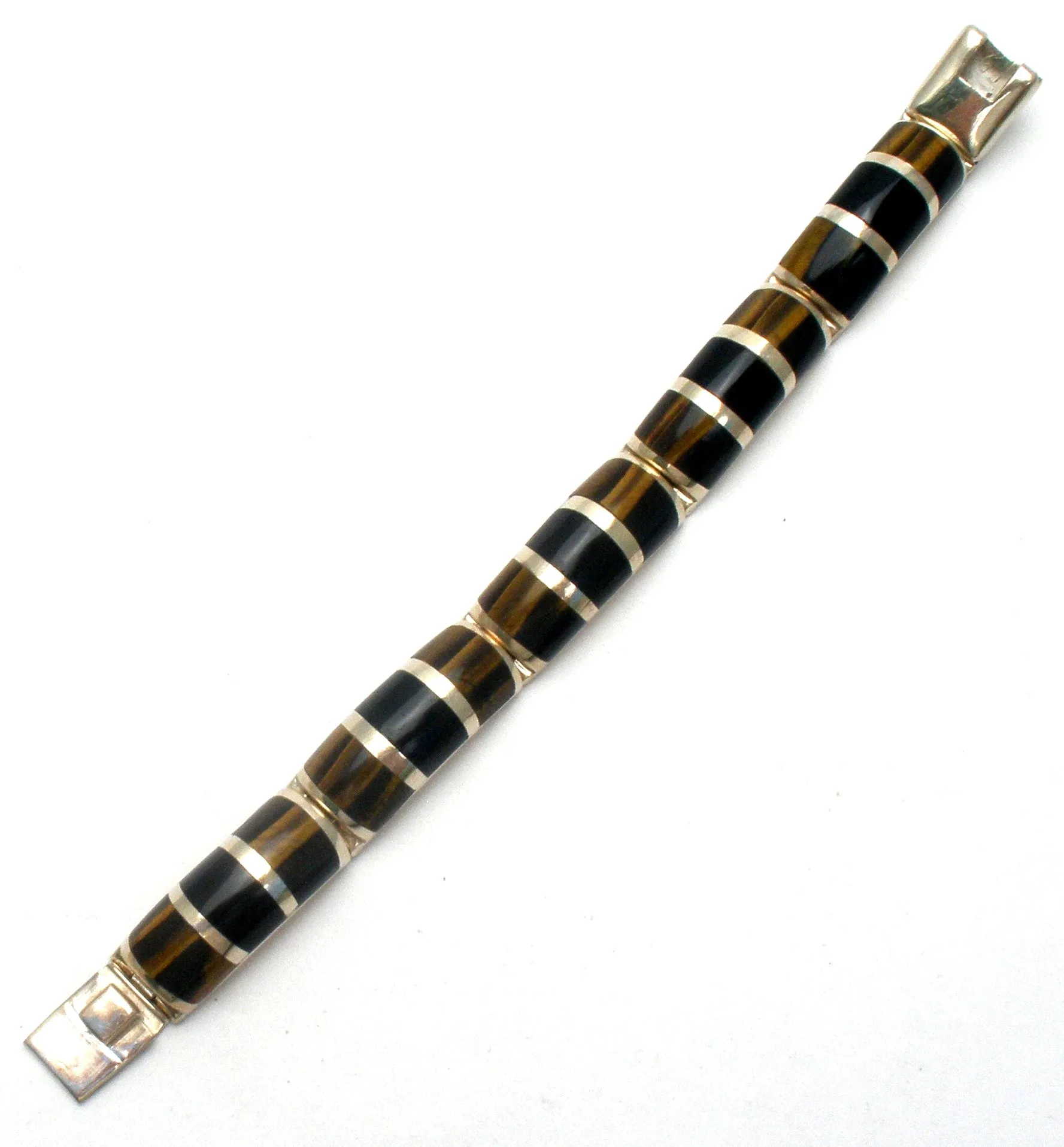 Taxco Tiger's Eye & Black Onyx Bracelet 950 Silver