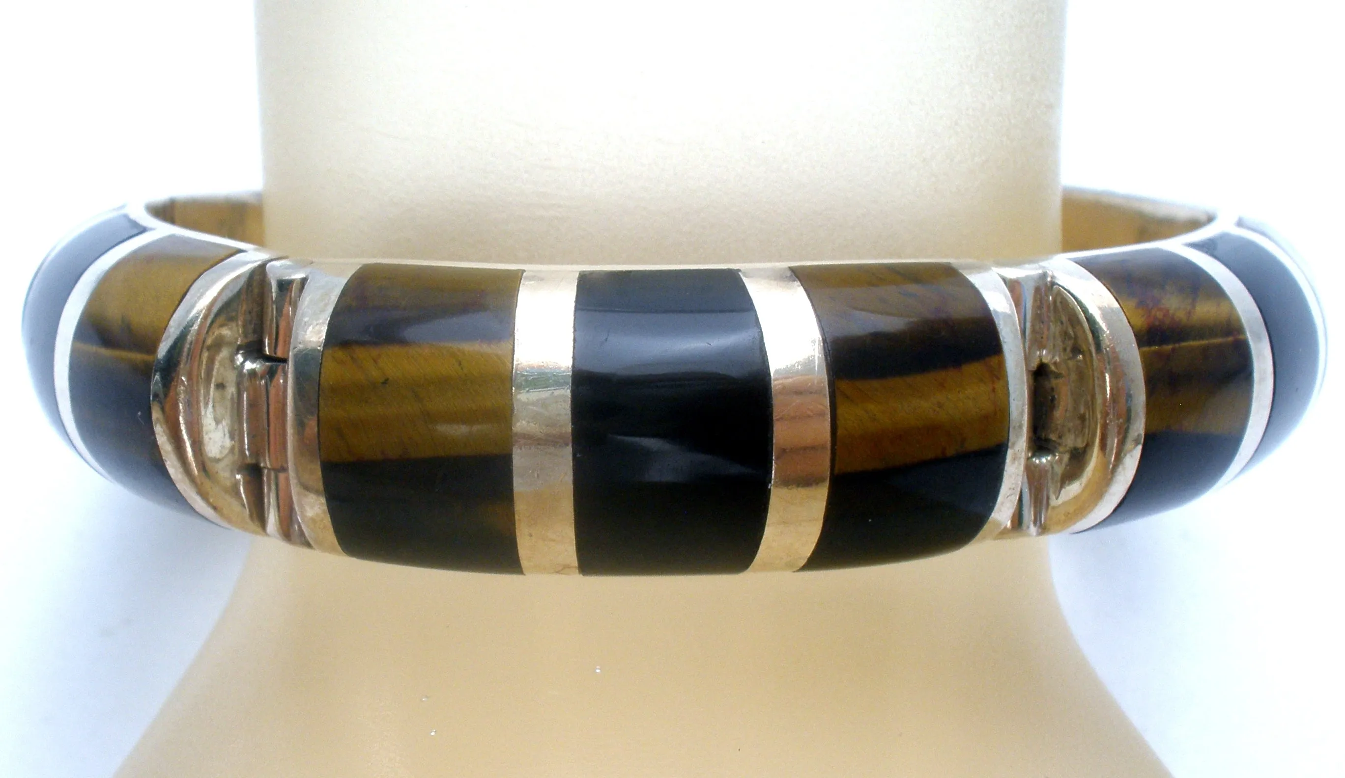 Taxco Tiger's Eye & Black Onyx Bracelet 950 Silver