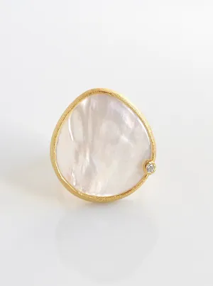 Teardrop Mother Of Pearl And Diamond Statement Ring