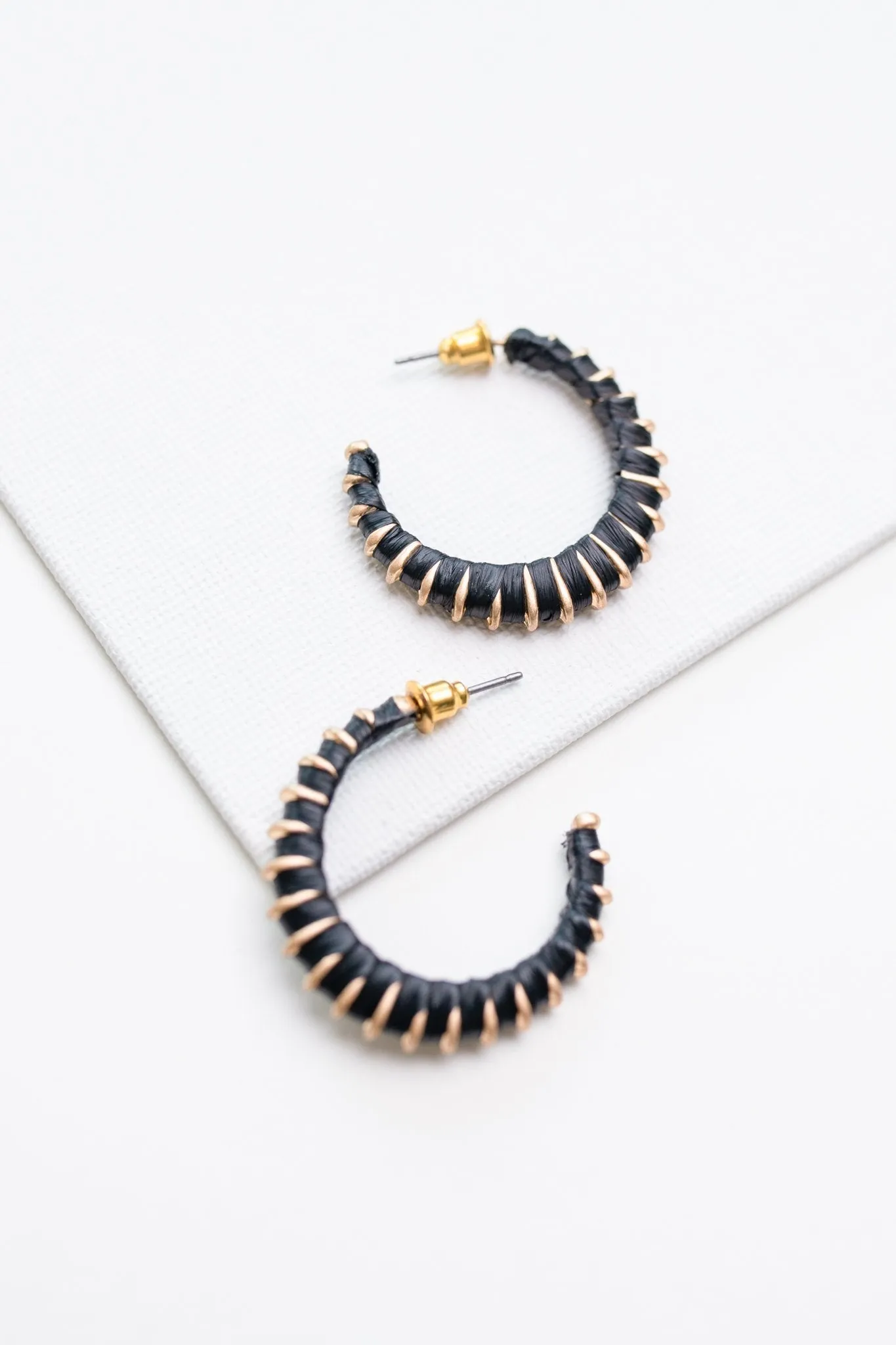 Threaded In Black Hoop Earrings