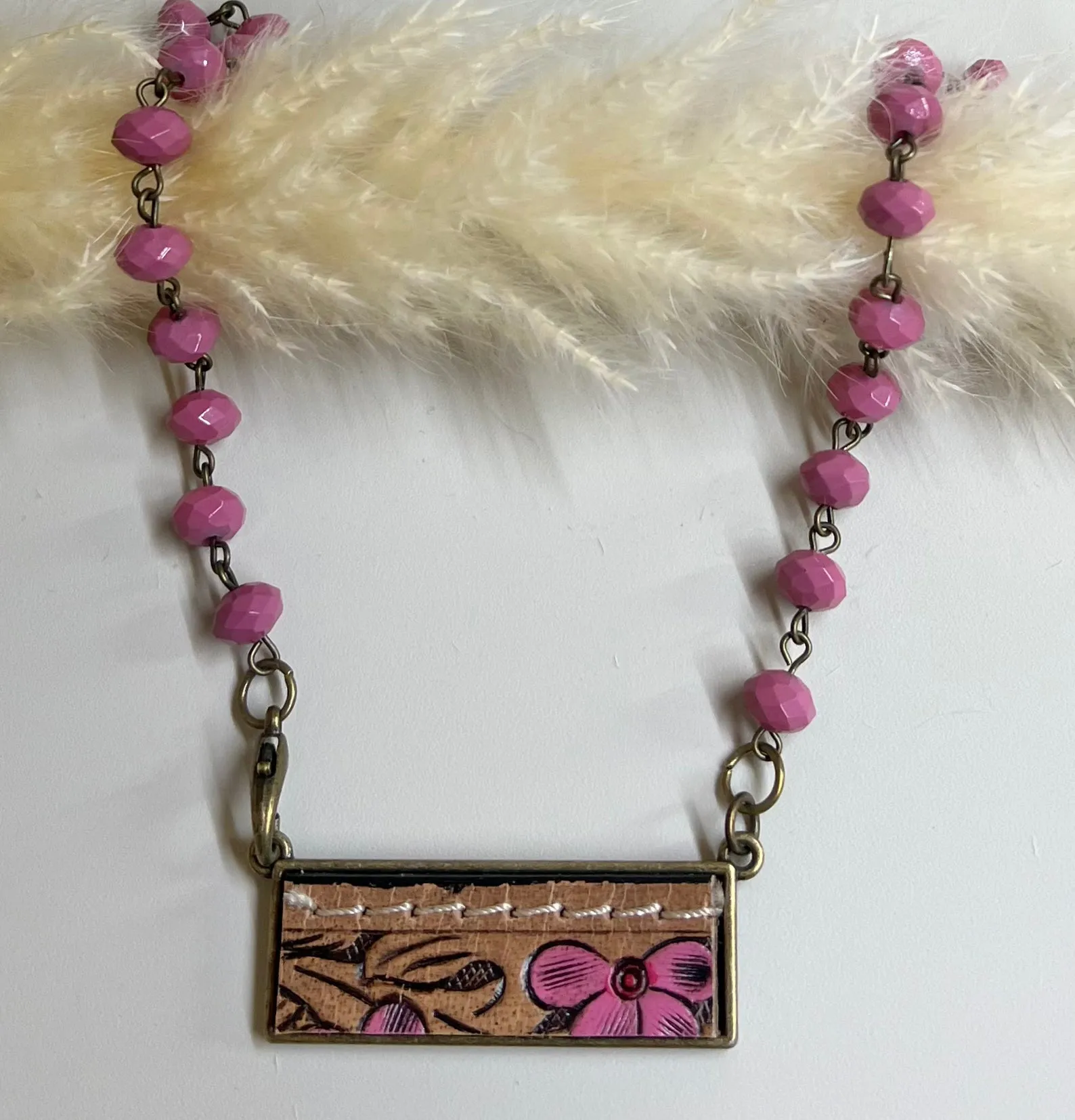 Tooled Leather Beaded Necklaces