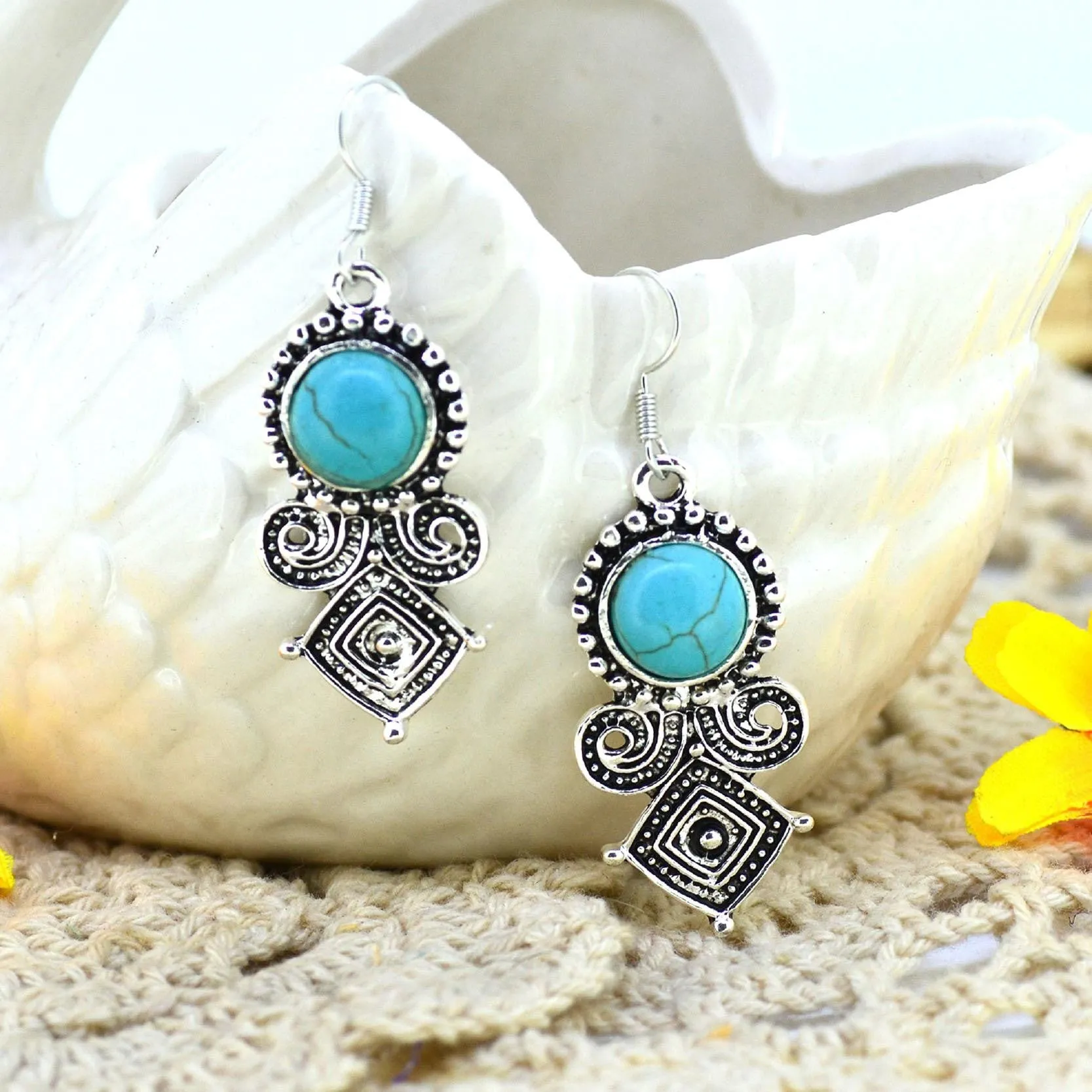 Trendy Turquoise Earring dc1989 Tibetan Silver Cute Moustache Earrings Square Girl's Special Perfect Women Party Jewelry