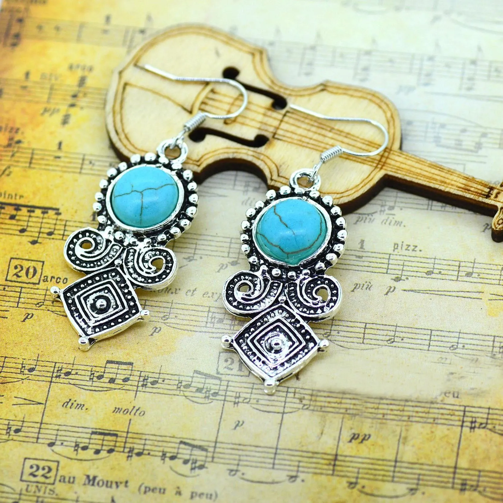 Trendy Turquoise Earring dc1989 Tibetan Silver Cute Moustache Earrings Square Girl's Special Perfect Women Party Jewelry