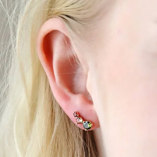 Triple Crystal Gold Stud Earrings