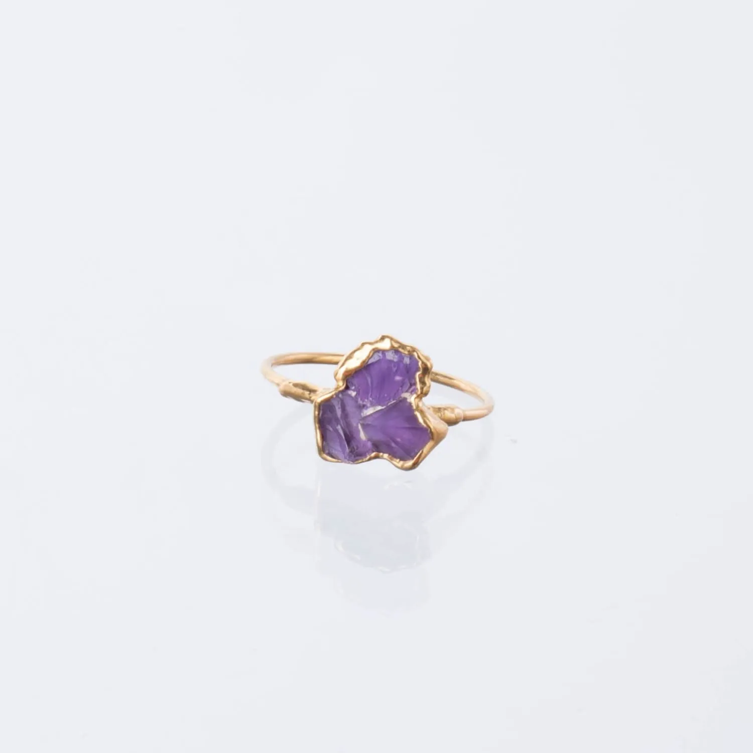 Triple Raw Amethyst Cluster Ring, Raw Stone Gold Ring, Amethyst Ring, Statement Ring, Raw Crystal Gemstone Ring, February Birthstone Ring