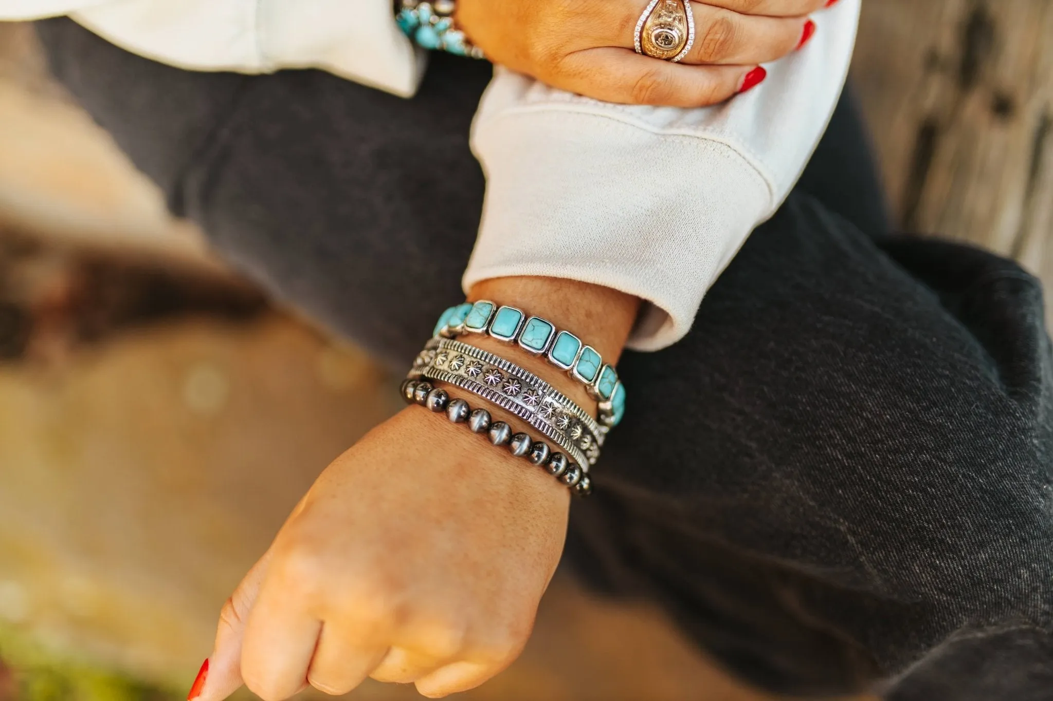 Turquoise and Silver Pearl Bracelet Stack