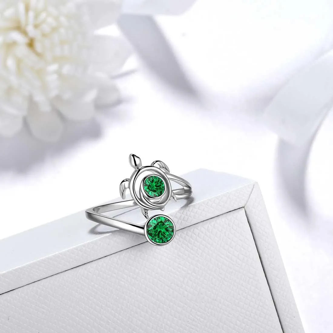 Turtle Birthstone May Emerald Ring Women Girls Jewelry Birthday Gift Sterling Silver