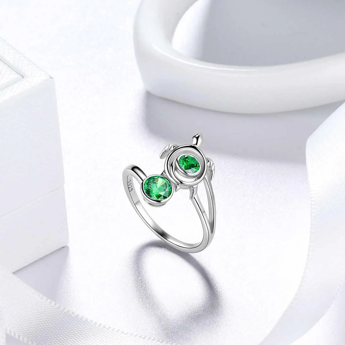 Turtle Birthstone May Emerald Ring Women Girls Jewelry Birthday Gift Sterling Silver