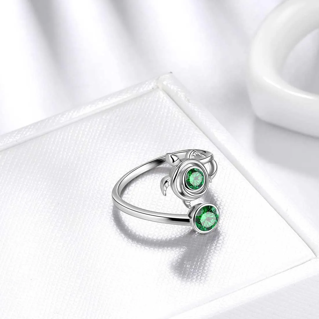 Turtle Birthstone May Emerald Ring Women Girls Jewelry Birthday Gift Sterling Silver