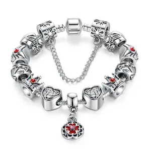 Vintage Heart Crown Bead Charm Bracelet Silver 925 for Women Original Safety Chain Jewelry