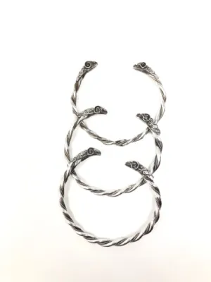 Vintage Set of 3 Bangle Sterling silver Rams Head Bracelets