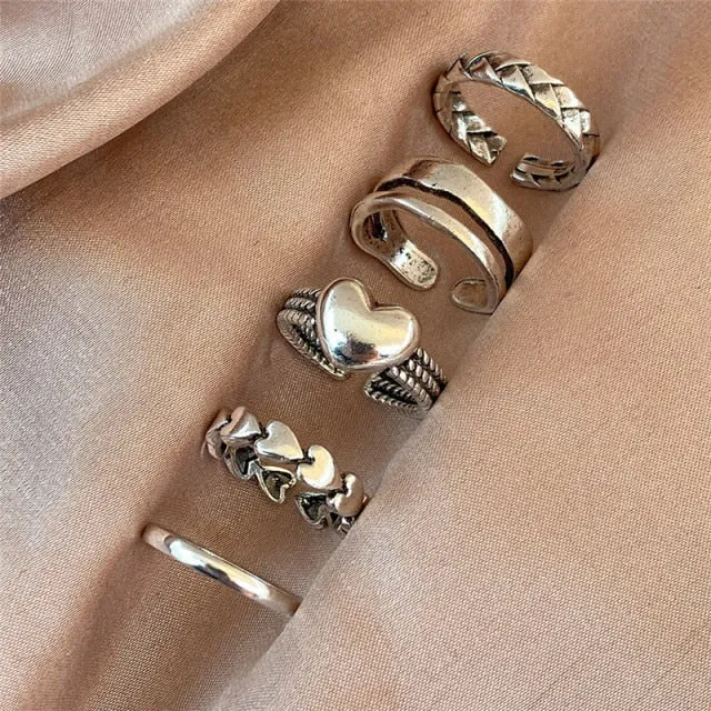 Vintage Silver Plated Angel Wings Ring for Womens Gothic Punk Steampunk Heart Butterfly Skull Ring Sets Party Jewelry 2021