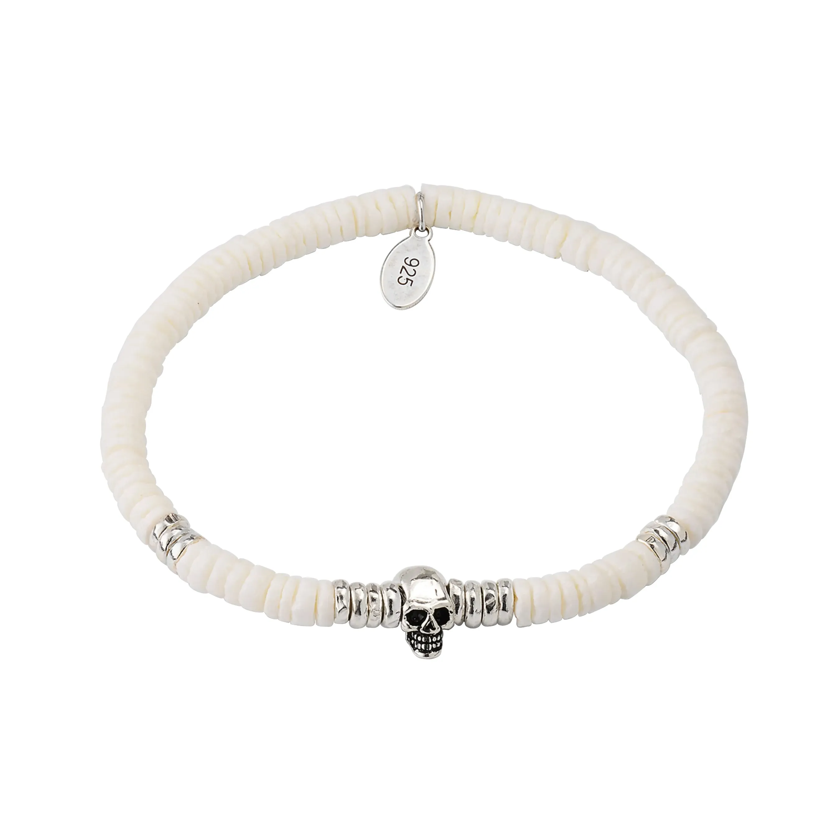 White Shell, Sterling Skull Flex Bracelet