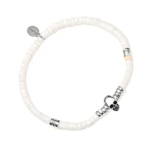 White Shell, Sterling Skull Flex Bracelet