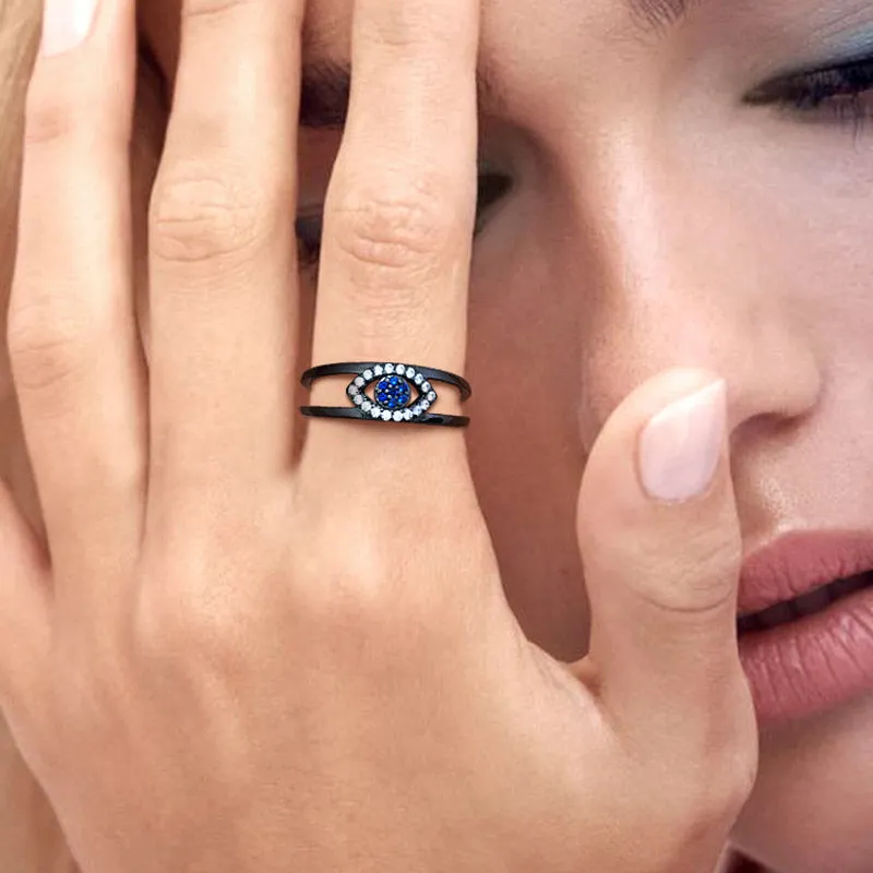 Women Protection Symbol Blue Evil Eye Ring 925 sterling silver