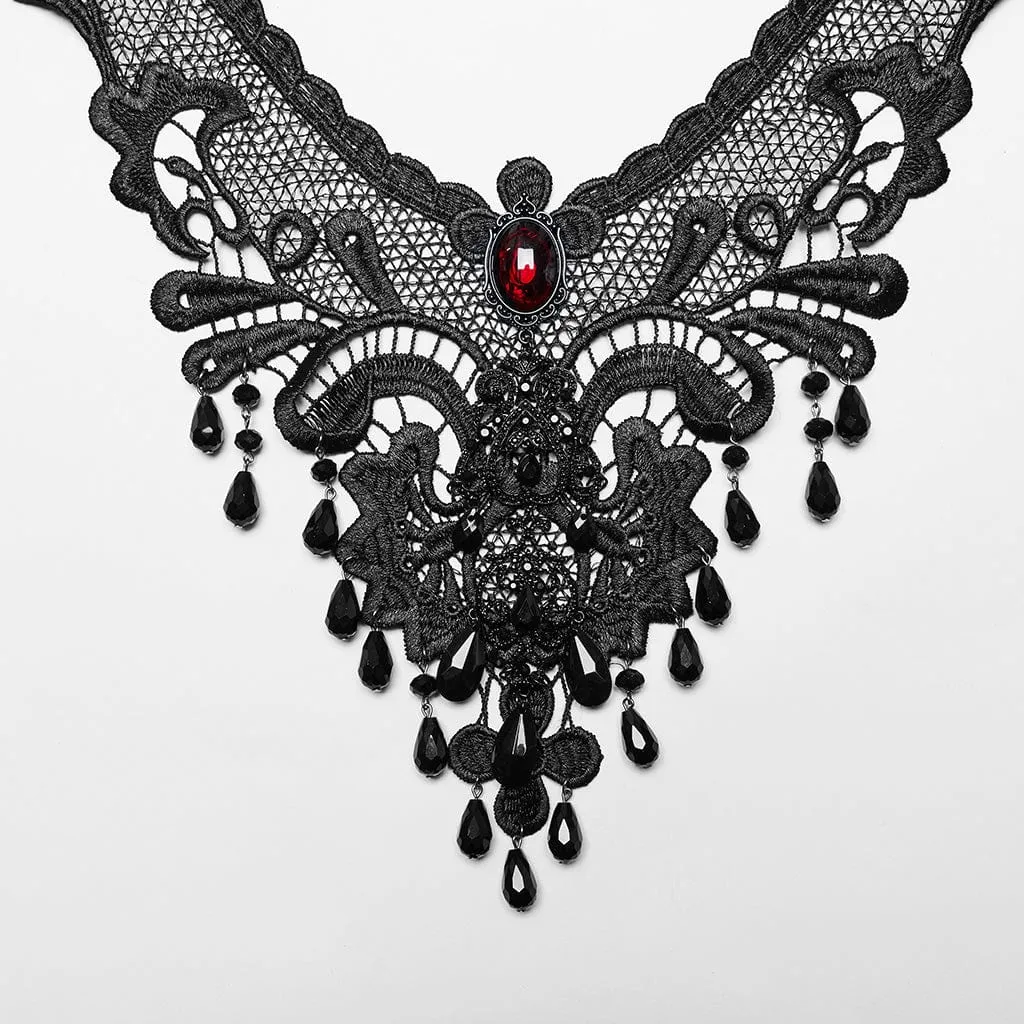 Women's Gothic Floral Embroidered Beaded Neckwear