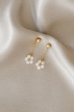 Xander Kostroma Gold Tone Moonstone Flower Crystal Earrings - 3 cm drop, 14K Gold Plated, Healing Moonstone, Unique, Elegant Crystal Jewelry, Perfect for Day-to-Night Wear, Intuition & Balance Benefits