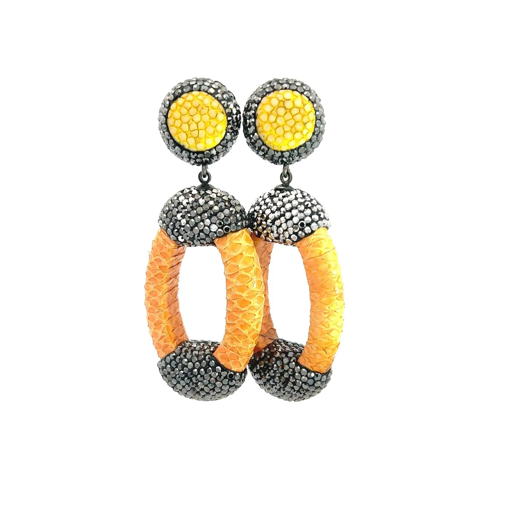 Yellow Shagreen Crystal Oval Earring