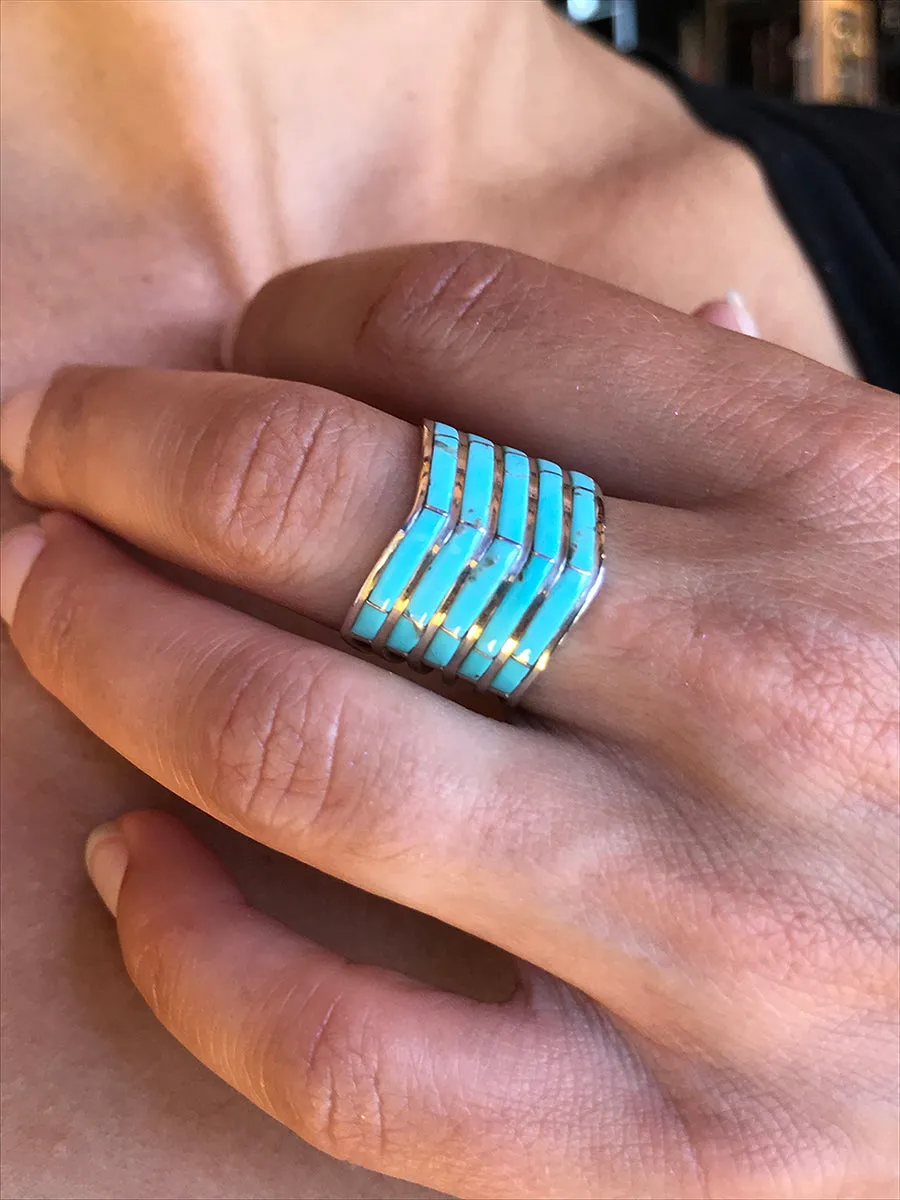 Zuni Inlay Turquoise Ring